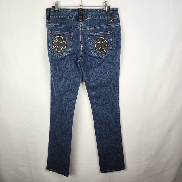 INC International Concepts Straight Leg Y2K Vegan Leather Cross Studded Jeans 4 - Picture 2 of 5